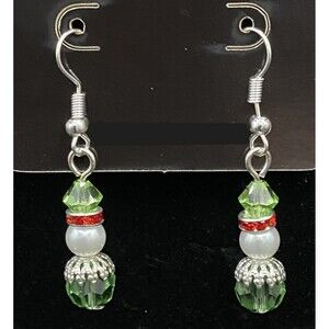 Handmade Elf Style Green & Red Crystal Faux Pearl Earrings by Neanie-Bot